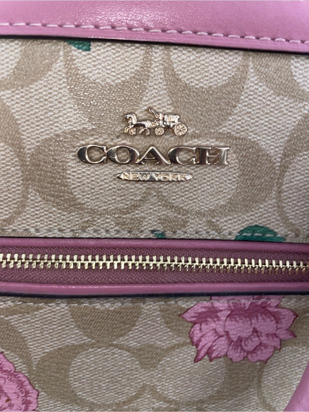 Coach Beige Signature Floral Dome Satchel with Pink Trim - Picture 8 of 13